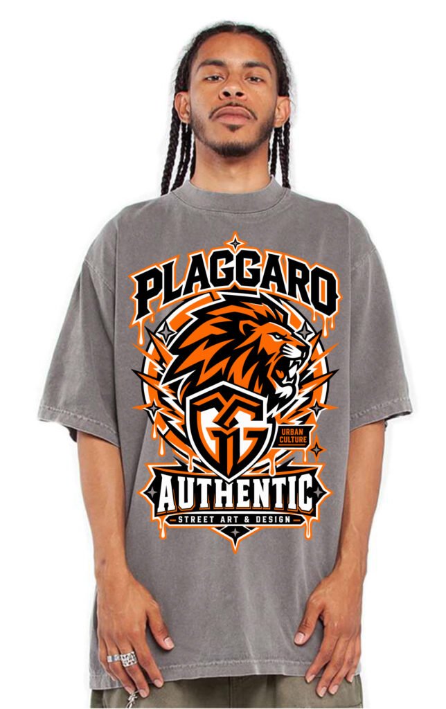 Playera streetwear PLAGGARO Ghetto Shield gris cemento