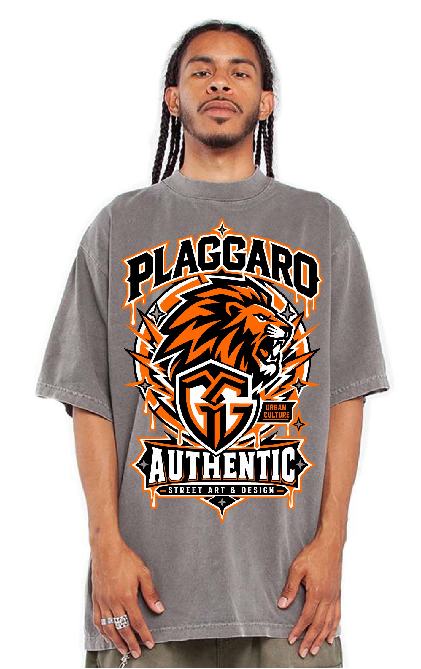 Playera streetwear PLAGGARO Ghetto Shield gris cemento