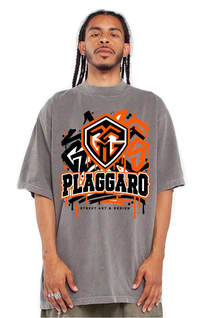Playera streetwear PLAGGARO Raw Spray gris cemento